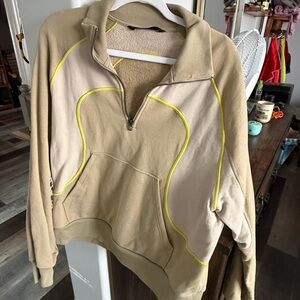 Lululemon SLNSH Beige Half-Zip Pullover with Yellow Piping